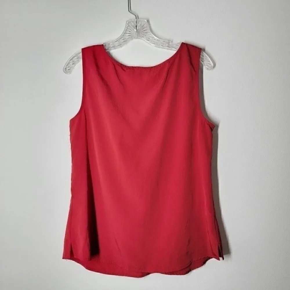 CROFT & BARROW Attached Pearl Necklace Sleevesless Red Blouse Size Medium - Picture 8 of 8